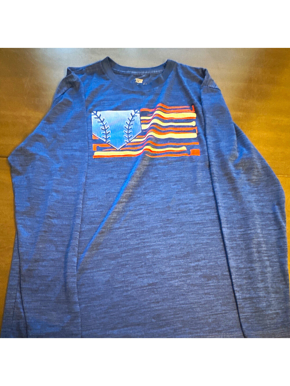 TEK GEAR Men's XL Blue Sleeve Crew Neck Graphic Print Baseball T-Shirt [COPY]